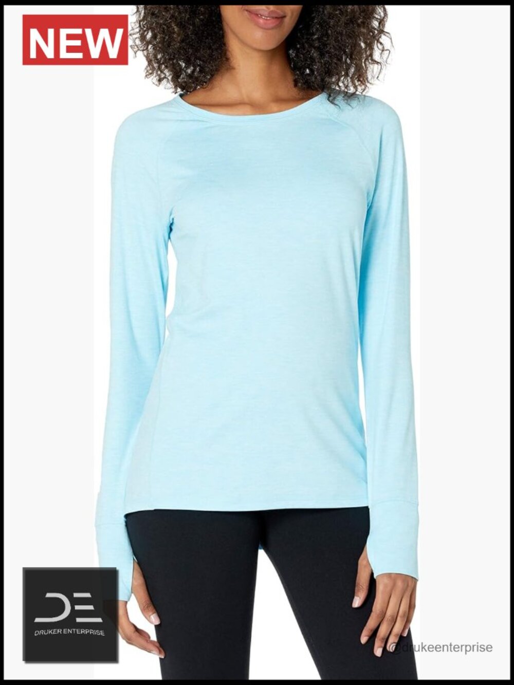 Brushed Tech Stretch Long-Sleeve Crewneck Workout Top with Thumb Holes for